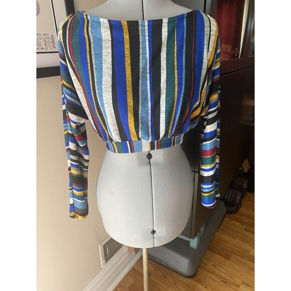 Cle Iuv cheerful colorful rainbow Striped Crop Long Sleeve Top sz M - Picture 1 of 3